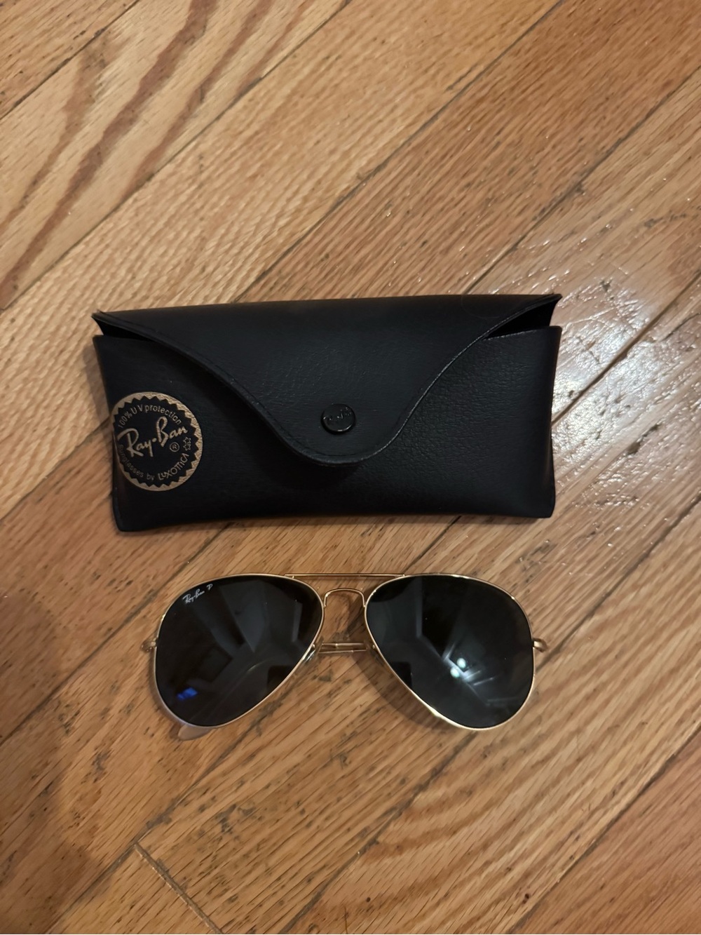 Ray-Ban Sunglasses Case and Gold-Aviator Sunglasses - Black